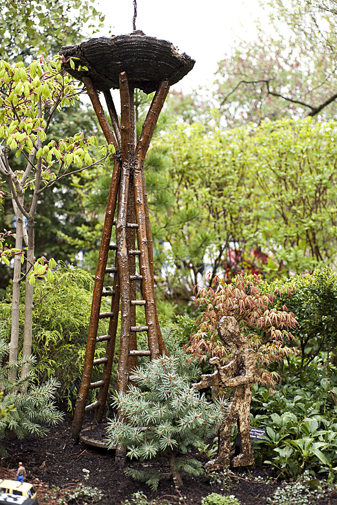 The Seattle Space Needle looks better than ever made from branches and a large mushroom